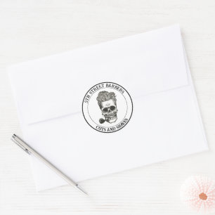 Adesivo Redondo Vintage Barber Skull Sticker
