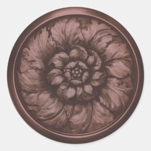 Adesivo Redondo Vintage Baroque Relevo Olhar Marrom Semi Doce