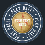 Adesivo Redondo Vintage Baseball PLAY BALL Festa de aniversário St<br><div class="desc">Vintage Baseball PLAY BALL Festa de aniversário Stickers. Personalizar com qualquer texto.</div>