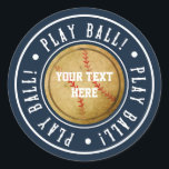 Adesivo Redondo Vintage Baseball PLAY BALL Festa de aniversário St<br><div class="desc">Vintage Baseball PLAY BALL Festa de aniversário Stickers. Personalizar com qualquer texto.</div>