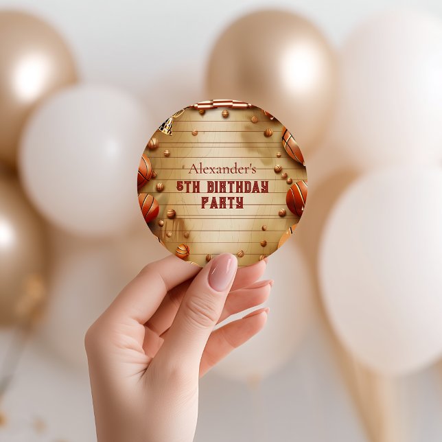 Adesivo Redondo Vintage Basketball Sports Birthday (Criador carregado)