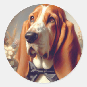 Adesivo Redondo Vintage Basset Hound Painting