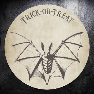Adesivo Redondo Vintage Bat Halloween Esqueletal