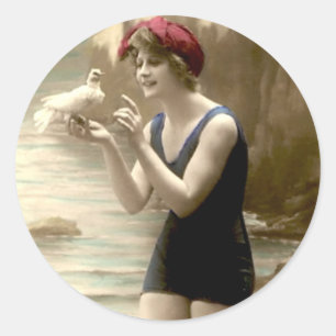 Adesivo Redondo Vintage Bathing Beauty - Stickers