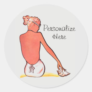 Adesivo Redondo Vintage Beach Girl com elegância de verão de conch