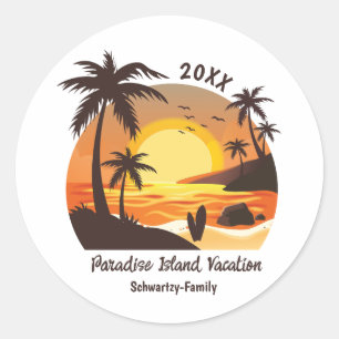 Adesivo Redondo Vintage Beach Sunset Vacset surf laranja castanho