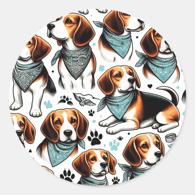 Adesivo Redondo Vintage Beagle (Frente)