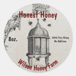 Adesivo Redondo Vintage Bee Hive Honey Business Jar Label Sticker