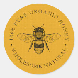 Adesivo Redondo Vintage Bee | Mel orgânico | Retro Clássico Ronda