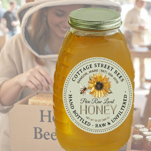 Adesivo Redondo Vintage Bee Mel Rótulo Mão Raw