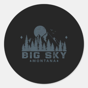 Adesivo Redondo Vintage Big Sky Montana Mt Esqui Montanha Férias a