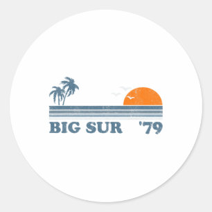 Adesivo Redondo Vintage Big Sur Califórnia Retro Sol Praia Surf