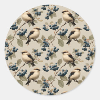 Adesivo Redondo Vintage Bird and Blueberry Seamless Pattern