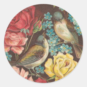 Adesivo Redondo Vintage Bird e Rosa Stickers