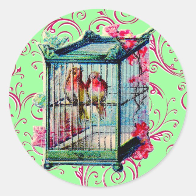 Adesivo Redondo Vintage Birdcage (Frente)