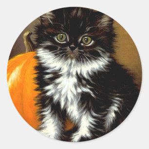 Adesivo Redondo Vintage Black and White Halloween Cat