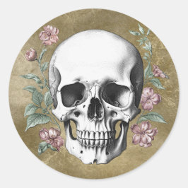 Adesivo Redondo Vintage black and white hand drawn skull tattoo