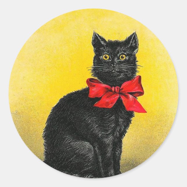 Adesivo Redondo Vintage Black Cat (Frente)
