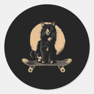 Adesivo Redondo Vintage Black Cat Skateboard Funny Skateboard C