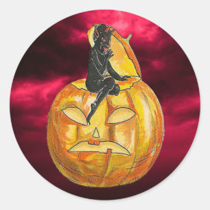 Adesivo Redondo Vintage Black Devil no Jack o' Lanterna