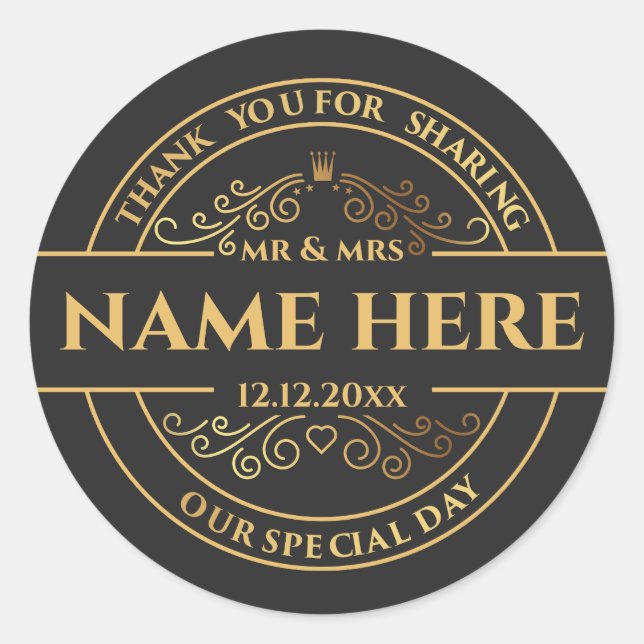 Adesivo Redondo Vintage Black e Dourado personalizado (Frente)