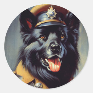 Adesivo Redondo Vintage Black German shepherd Painting