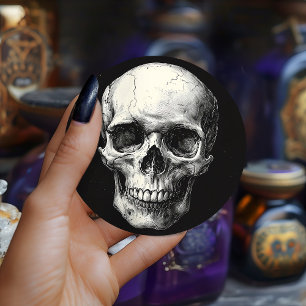 Adesivo Redondo Vintage Black Victorian Gothic Skull Etching Favor