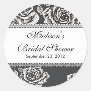 Adesivo Redondo Vintage Black White Rosa Chá de panela Sticker