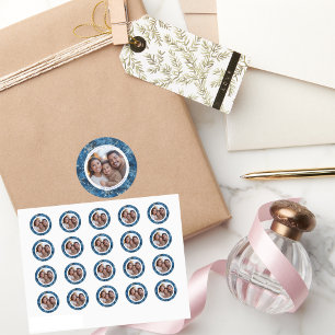 Adesivo Redondo Vintage Blue and White Snowflakes Foto de Natal