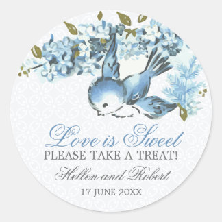 Adesivo Redondo Vintage Blue Birds - Favor do Tratamento de Casame