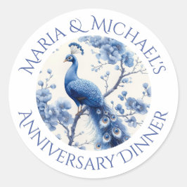 Adesivo Redondo Vintage Blue Dutch Chinoiserie Floral Watercolor