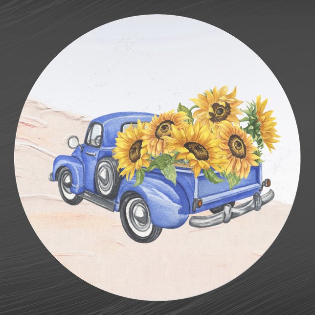 Adesivo Redondo Vintage Blue Truck Sunflower (Criador carregado)