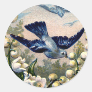 Adesivo Redondo vintage bluebird flores lily do vale