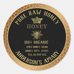 Adesivo Redondo Vintage boião de mel de pente de abelha rustica