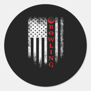 Adesivo Redondo Vintage Boliche Americana de Bandeira Bowler Silho