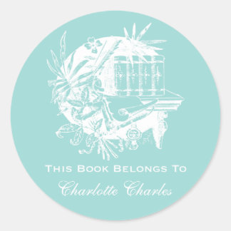 Adesivo Redondo Vintage Bookplate Stickers