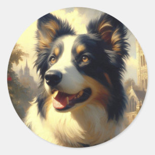 Adesivo Redondo Vintage Border Collie Painting