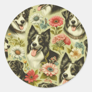 Adesivo Redondo Vintage Border Collie Painting