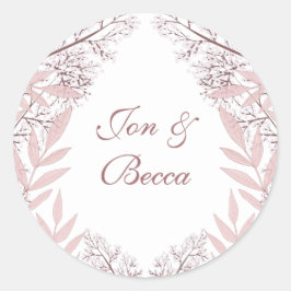 Adesivo Redondo Vintage Botânica Dusty Rosa Pink