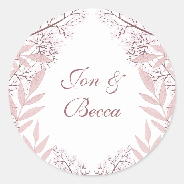 Adesivo Redondo Vintage Botânica Dusty Rosa Pink (Frente)