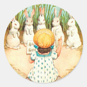 Adesivo Redondo Vintage Bunny Cantando com Saudação de Páscoa I