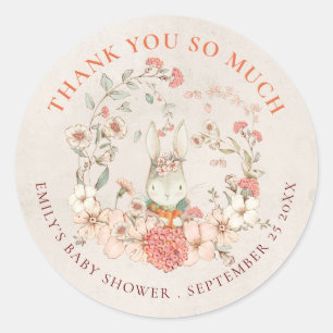 Adesivo Redondo Vintage Bunny Obrigado Chá de fraldas Branco Anti
