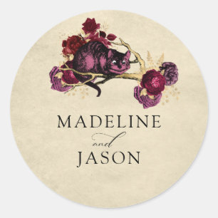 Adesivo Redondo Vintage Burgundy Dourado Casamento de Gatos Florai