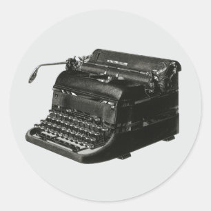 Adesivo Redondo Vintage Business, máquina de escrever manual antig