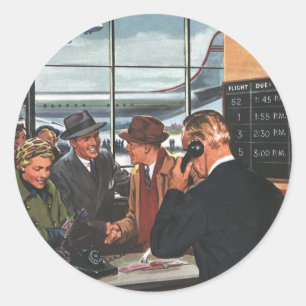 Adesivo Redondo Vintage Business, Pessoas no Contador de Bilhetes 