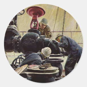Adesivo Redondo Vintage Business, Plataforma Petrolífera no Oceano