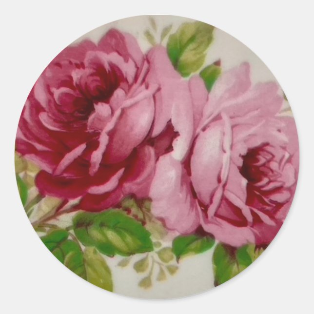 Adesivo Redondo Vintage Cabbage Rosa Elegance Sticker (Frente)