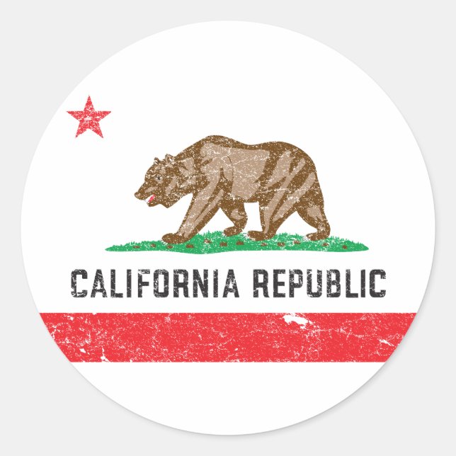 Adesivo Redondo Vintage California Flag (Frente)