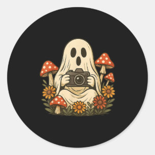 Adesivo Redondo Vintage Call Mushroom Ghost Com Camera Woodland H