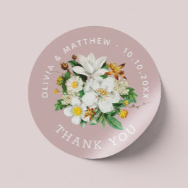 Adesivo Redondo Vintage camellia. Obrigado de casamento rosa pálid